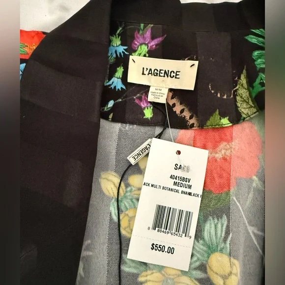 NWT L'Agence Ciara Robe Top Black Multi Botanical Snake Floral Black Size Medium - Picture 7 of 8